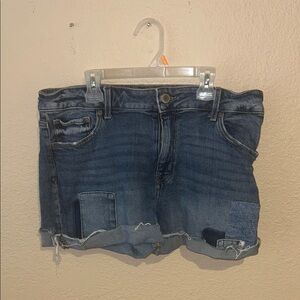 Denim Patchwork Cutoff Shorts - Blue